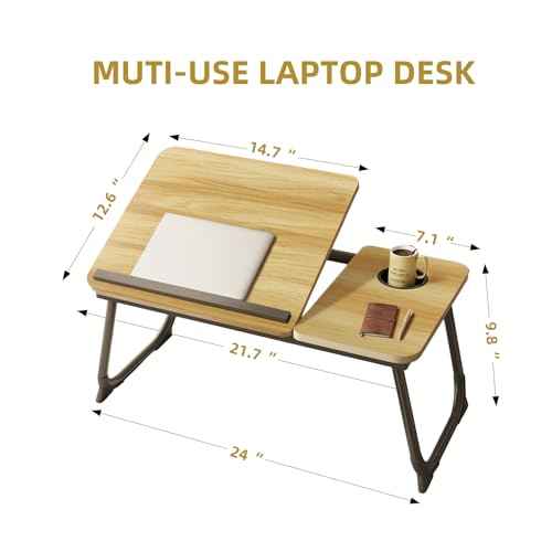 Bed Desk for Laptop, Foldable Laptop Table for Bed and Sofa, Bed Trays for Eating and Laptops with Cup Holder, 5 Levels of Adjustable Height