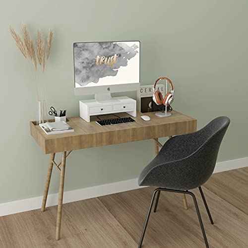WELLAND Monitor Stand Riser with Drawers, Computer Monitor Stand, Desktop Organizer Stand for Laptop, PC, Office Supplies, White