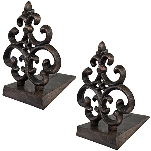 Lulu Decor, Cast Iron Fleur De Lis Door Stop, Door Stopper in Antique Black Finish (2 Piece)
