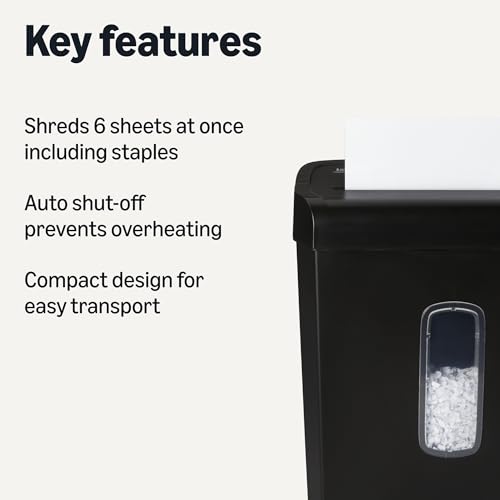 Amazon Basics Cross Cut 6-Sheet High Security Shredder, 3.7 Gallon, Auto Shut-Off for Home