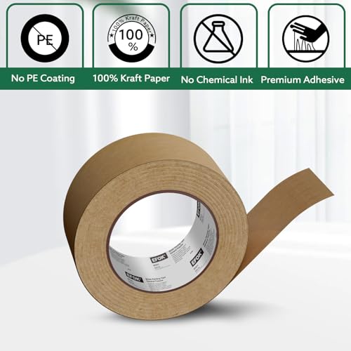 EFOK 6 Rolls Bulk Brown Kraft Paper Packing Tape 2in x 55yds - Eco-Friendly, Recyclable, Easy Tear