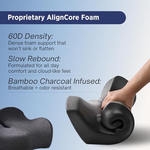 Lumbar Support Pillow for Office Chair - Lower Back Pain Relief Cushion with Adjustable SpineAlign¢â Bolster, Memory Foam Pillow for Car, Couch, Gaming Seats - Dual Straps, Dark Grey