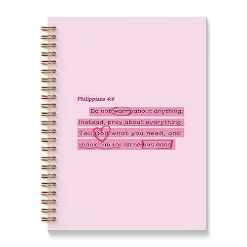 Pink Bible Verse Notebook - Pink Christian Journal, Preppy Christian Spiral Notebooks, Pink Prayer Bible School Supplies Notebooks, Preppy Christian Gifts, Coworker Gifts, 5.5x8.3 Inches