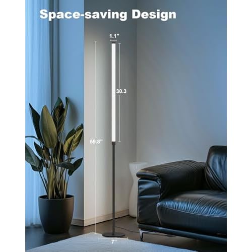 Minimalist Corner Floor Lamp - 3000K-6000K LED Linear Standing Lamp - Dimmable Modern Floor Lamp with Remote & Foot Switch for Living Room, Bedroom -12W (Black)