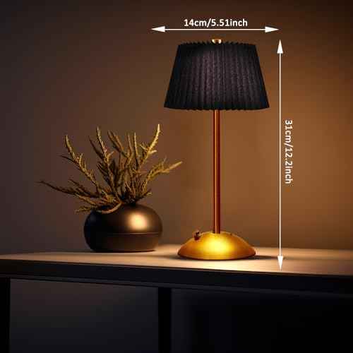 Cordless Metal Desk Lamp,Touch Sensor Control LED Table Lamp,3 Way Dimmable Nightstand Lamp with Fabric Shade Desk Lamp for Living Room, Dorm, Home Office (Black)