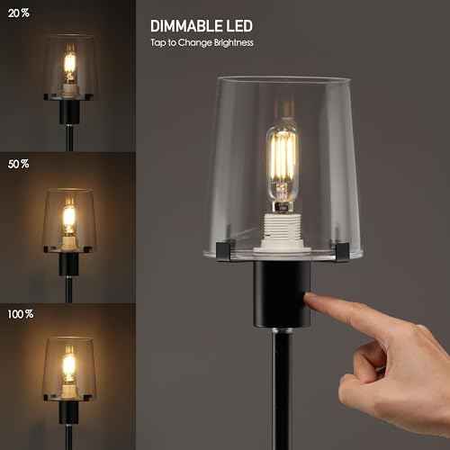 O'Bright Elegante - Dimmable LED Floor Lamp with Clear Glass Shade, Touch-Controlled Lighting, 66.5-Inch, Perfect for Dinning, Living Room and Bedroom, Black