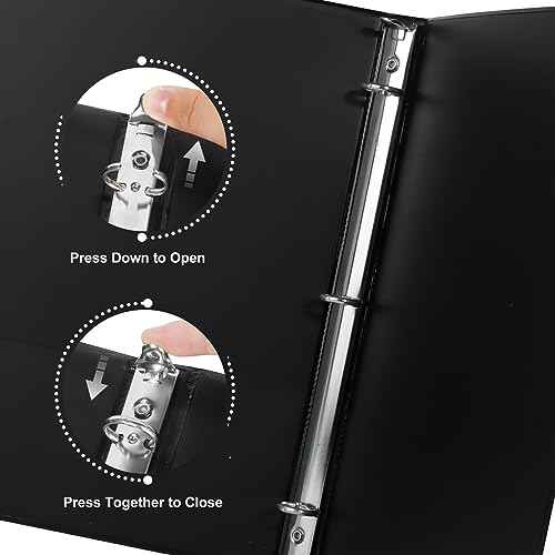 0.5-inch Round Ring Binder, Durable 1/2'' 3 Ring Binder Fit Letter Size Paper, Presentation View Binders, Black,12-Pack