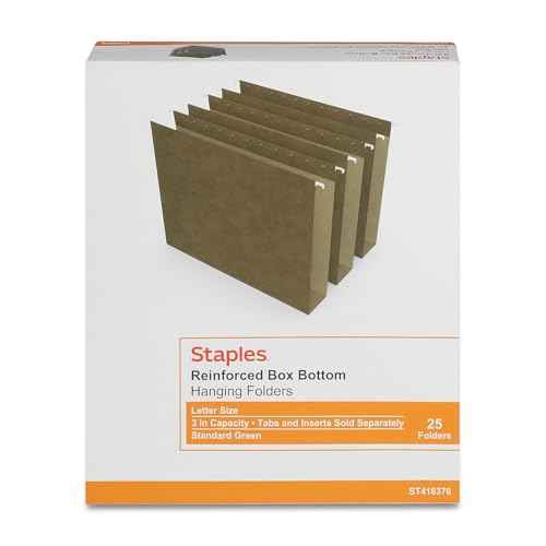 Staples 418376 Hanging File Folders BX Bottom 3-Inch Expansion Letter Gn 25/BX