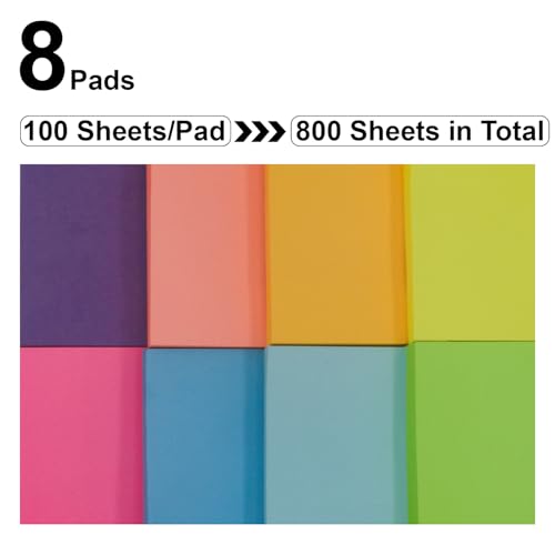 Realzeva 8-Pack 3x3 Self-Sticky Notes Pads - Colorful Repositionable Memo Sheets