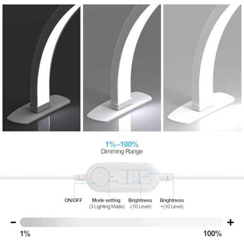 Foldable Large Half Moon LED Light,29" Arch Light for Table Nail Desk with Phone Stand, Upgrade Arch Light for Nail Techs with Wire Controller for Manicure Tattoo Beauty (White, Large)