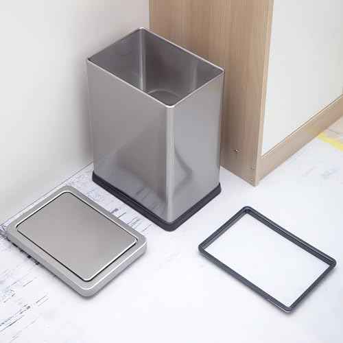 2.6 Gallon Small Office Bathroom Trash Can with Swing Lid,Living Room Bedroom Garbage can Wastebasket bin,Metal Decor Trash Can(Stainless Steel)