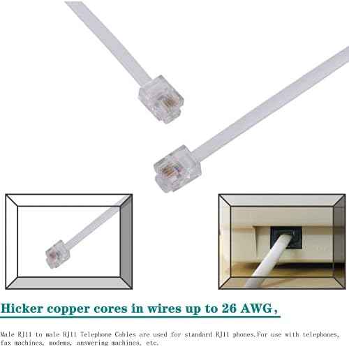 LanSenSu Phone Extension Cord 50 Ft, Phone Cord Telephone Cable with Standard RJ11Plug and 2 in-Line Couplers and 20Cable Clip Holders, White (White, 50 Feet)