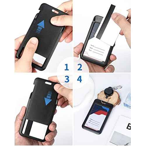 Uniclife 3 Pack Sliding ID Badge Holder Hard Black Vertical Plastic Card Case Protector Pouch with Clear Window for Office School ID Credit Cards Proximity Key Cards Driver¡¯s Licenses and Passes