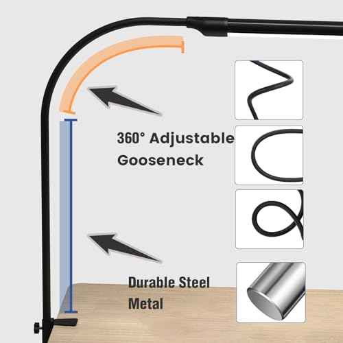 MYPLUS LED Desk Lamp with Hand Wave Sensor, 5 Color Temperatures 2700K-6500K, Touchless Dimming, 360¡Æ Adjustable Gooseneck, Clamp Table Lamp, 110V