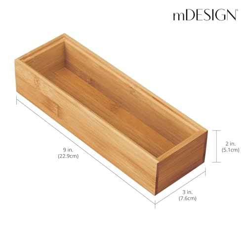 mDesign Wooden Bamboo Office Drawer Organizer Box Tray, Stackable Storage for Drawers, Cabinets, Shelves, Cubby, or Desktop, Hold Pens, Pencils, Supplies, Echo Collection, 6 Pack, Natural Wood Finish