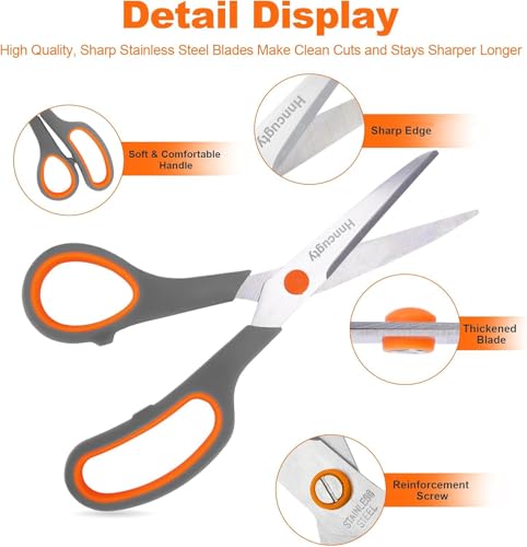 Hnncugty 8-Inch All-Purpose Scissors 6 Pack Black & Grey for Office & Crafts