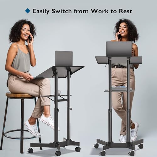 BONTEC Black Portable Sit-Stand Lectern with 23.6x15.7in Tilting Desk, Mobile Laptop Desk