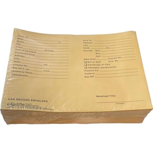 A Plus Car Record Envelope #19 Vehicle Dealer Jackets, 100 Quantity, Buff (W3)