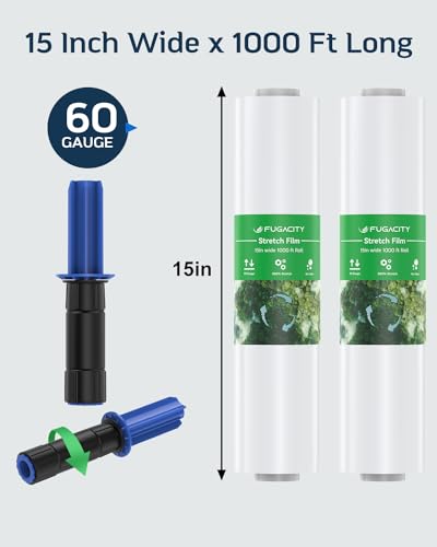FugaCity Shrink Wrap-2 Rolls with Handles 15 inch W 1000ft L Heavy