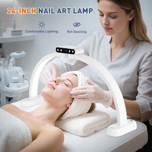 KIRKAS Foldable Half Moon Lamp with Display Screen, 24in Esthetician Light 3 Color Modes(3000K-6500K) 10 Brightness Levels, Nail Light for Desk with Phone Holder for Manicure Beauty Handicraft Reading