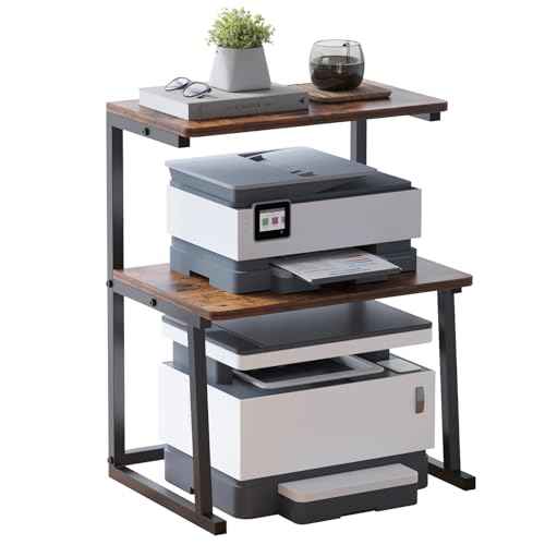 3-Tier Desktop Printer Stand, Universal Size Printer Shelf Organizer with Wide Platform, Heavy-Duty Multi-Purpose Office Desk Shelves for Home Office Organization