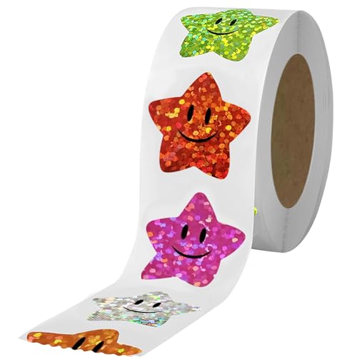 Colorful Smiley Face Star Stickers for Kids Reward, 700 Pcs, 1 Inch, 8 Colors