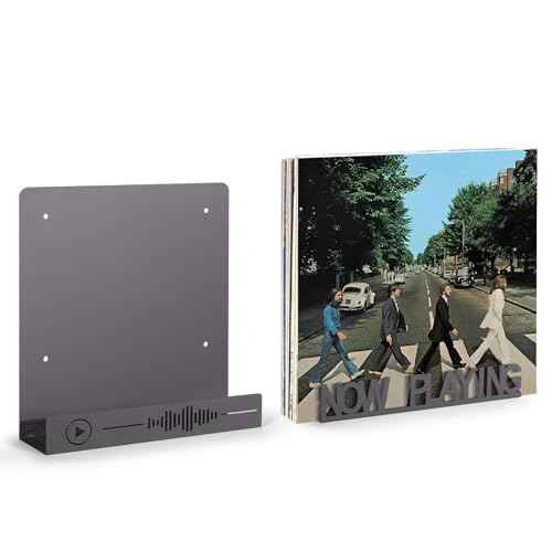 Vinyl Record Holder - 2Pack Wall Mount Storage, Heavy Duty Now Playing Metal Display Shelf, Fits 20 LP's, Dark Grey