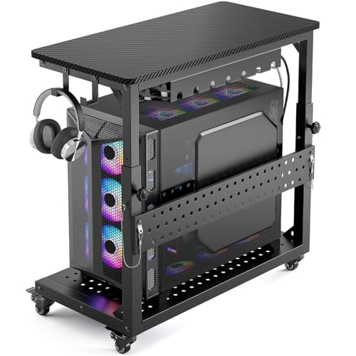 GreenForest Carbon Fiber Black Heavy-Duty PC Stand with Wheels – 150LBS, 26.9" x 13.7"