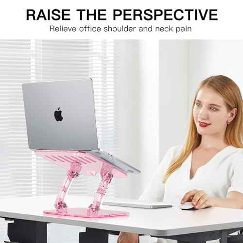 Pink Acrylic Adjustable Laptop Stand,Adjustable Height Foldable Laptop Riser for Desk, Clear Portable Laptop Holder Ergonomic Computer Stand,Compatible with 10-17.3¡± Laptops (Pink)