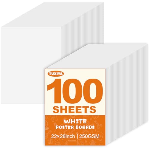 TUXIYA 100 Pack White Poster Board 22 x 28 Inches Bulk Art & Craft Paper