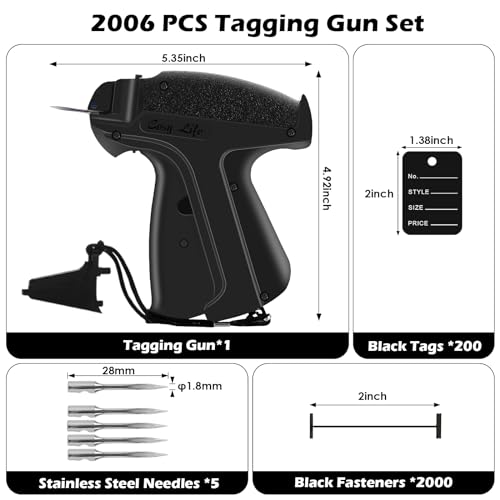 Cosy Life Tagging Gun Kit with 2000 Black Fasteners, 200 Tags & 6 Needles – Clothing Price Tag Attach Kit