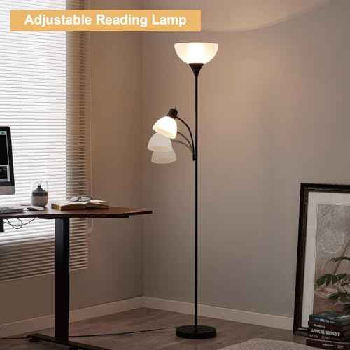 Floor Lamp with Reading Light, 72" Tall Lamp for 2 Head, Standing Lamps for Living Room, Bedroom, Corner, Office. No Bulbs