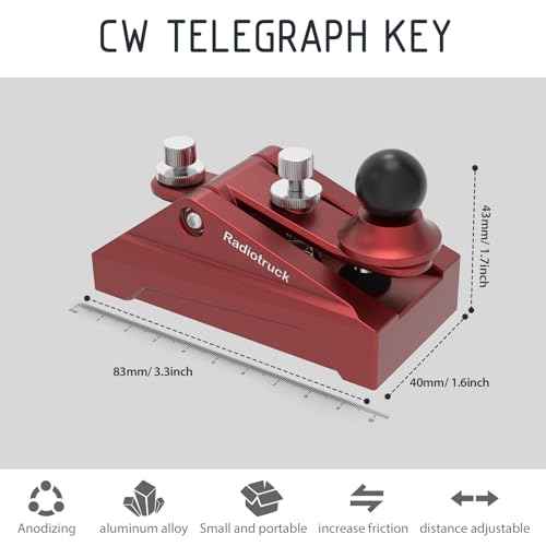 CW Morse Code Key - Pocket Morse Code Telegraph Key Aluminum Alloy Base Grey for Amateur Radio Ham Operators, Adjustable Tension (Red-09)