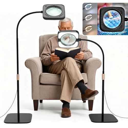 10X Large Floor Magnifying Glass with Light and Stand, 54 LED Flexible Gooseneck Floor Magnifying Lamp, Hands Free Lighted Magnifiers for Close Work, Sewing, Crafts, Hobbies, Puzzle, Painting - Black