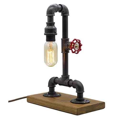 Loft Style Lamp with Dimmer, Dimmable Steampunk Industrial Vintage Antique Light, Wood Base with Iron Piping Desk Lamp, Y-Nut ¡°Zhang Fei¡± Retro Desk Lamp LL-021