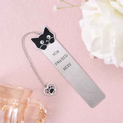 Cat Bookmark, Zinc Alloy Kitten Pet Book Marker for Women Cute Bookmark for Reading Women Bookish Gift for Cat Lovers Funny Animals Book Mark with Heart Pendent for Book Cat Lovers