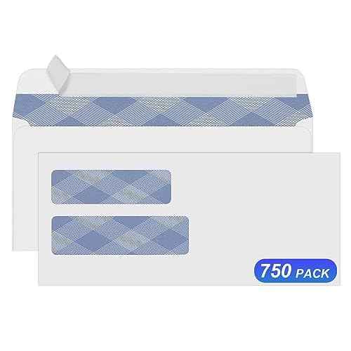 750#10 Security Envelopes, PANDRI NO.10 Self-Seal Double Window Envelopes Designed for QuickBooks Invoices, Business Statements & Documents - Number 10 Size 4 1/8 Inch X 9 1/2 Inch - 24 LB