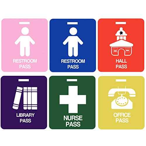 Unbreakable PVC Hall Pass Lanyards,Mlife School Passes Set for Teachers 6 Pack Hall, Bathroom, Library, Office and Nurse Classroom School Supplies