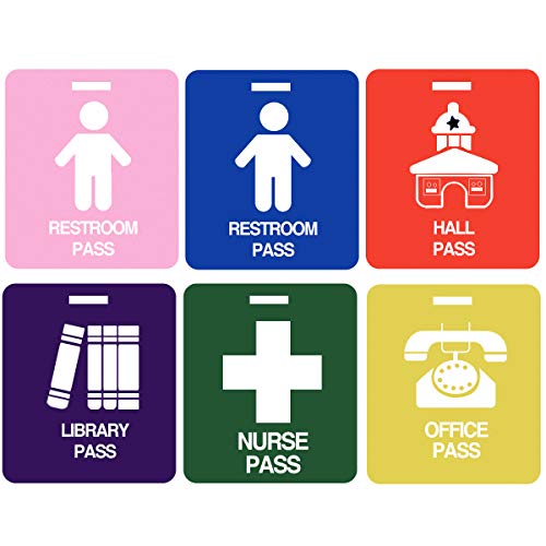 6 Pack Unbreakable PVC School Hall Passes with Lanyards for Teachers & Students