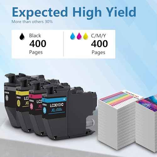 LC3013 4-Pack (1 Each of) High Yield Black, Cyan, Magenta, and Yellow Ink Cartridges - Replacement for Brother MFC-J491DW MFC-J497DW MFC-J690DW MFC-J895DW Printer