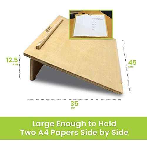Playlearn Ergonomic Wooden Writing Slope/Slant Board - 20 Degree Optimal Angle - Extra Wide with Pen Holder