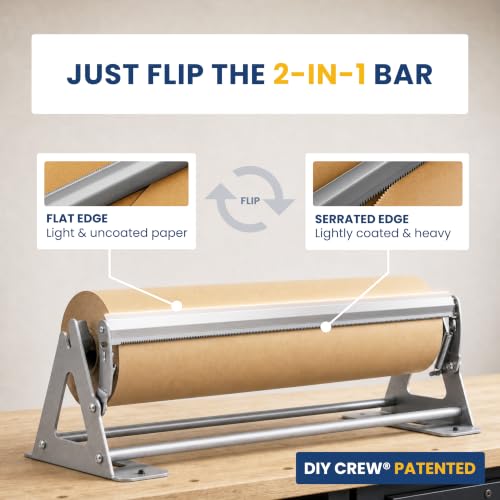 DIY CREW 36 Inch Silver Paper Roll Dispenser & Cutter for Kraft & Butcher Paper