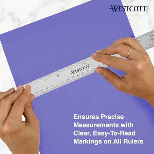 Westcott 10414 Stainless Steel Metal Ruler with Non-Slip Cork Base, 6 in