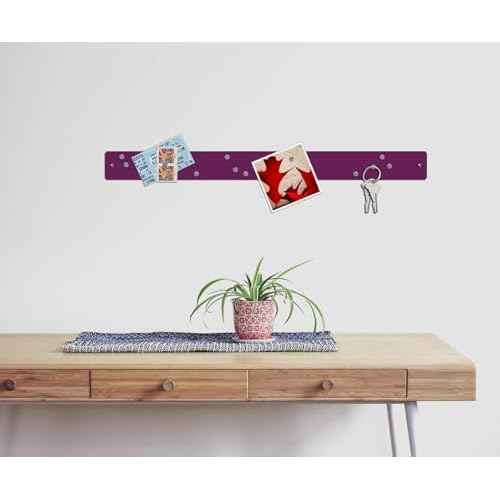 Three by Three Seattle 28 x 2.5 Inch Metal Strip Frameless Magnetic Bulletin Board (3 Pack) with 36 Magnets for Memos, Photos, Lists, and More in Office, Home, or School D?cor (Plum)