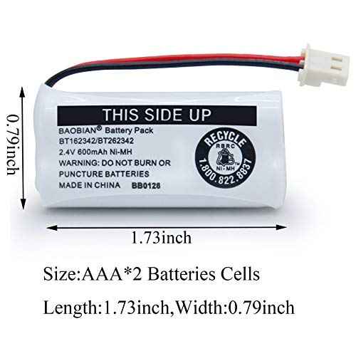 BT162342 BT262342 Battery Compatible with for BT183342 BT283342 BT166342 BT266342 VTech CS6114 CS6419 CS6719 at&T EL52300 CL80111 Cordless Phone (Pack of 2)