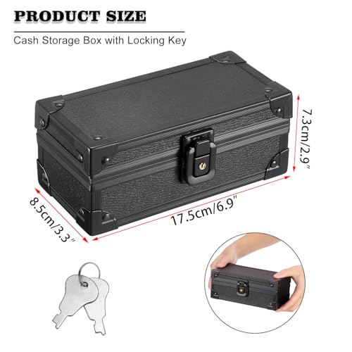 Hipiwe Small Black Aluminum Lockable Cash Box – 6.9 x 3.3 x 2.9 in