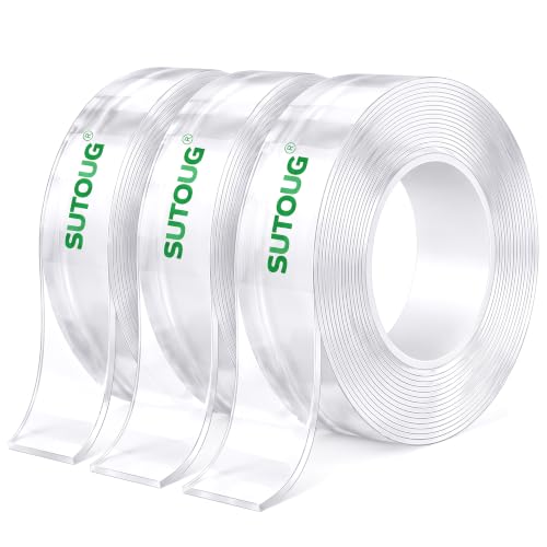 SUTOUG 9.85 ft Nano Mounting Tape, 3 Rolls Transparent Heavy-Duty, Reusable, Traceless, 180 lb total