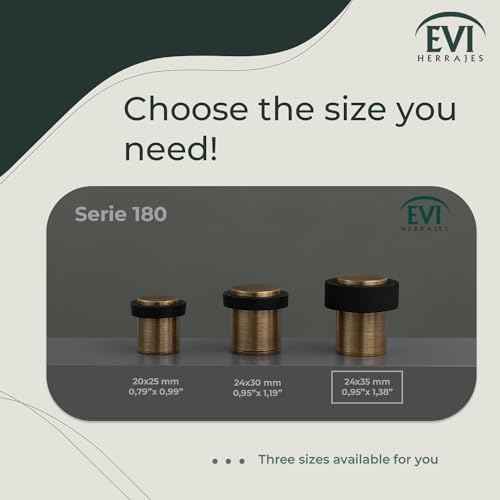 EVI Door Stops | Leather Brass Door Stopper - Screw Fastening - Black Rubber Protector - 0.95 x 1.38 Inch Door Stop