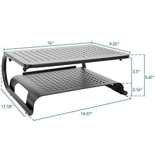 Mount-It! 2 Tier Desk Organizer Riser | Computer Monitor Stand with Keyboard Storage Shelf for Desktops, Laptops, Printers, Home Office Space Saver (2 Shelves)