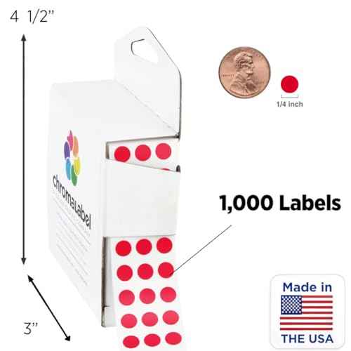 ChromaLabel 0.25 Inch Standard Red Permanent Adhesive Color Code Dot Label Kit, 1000 Stickers per Dispenser Box, Case of 5